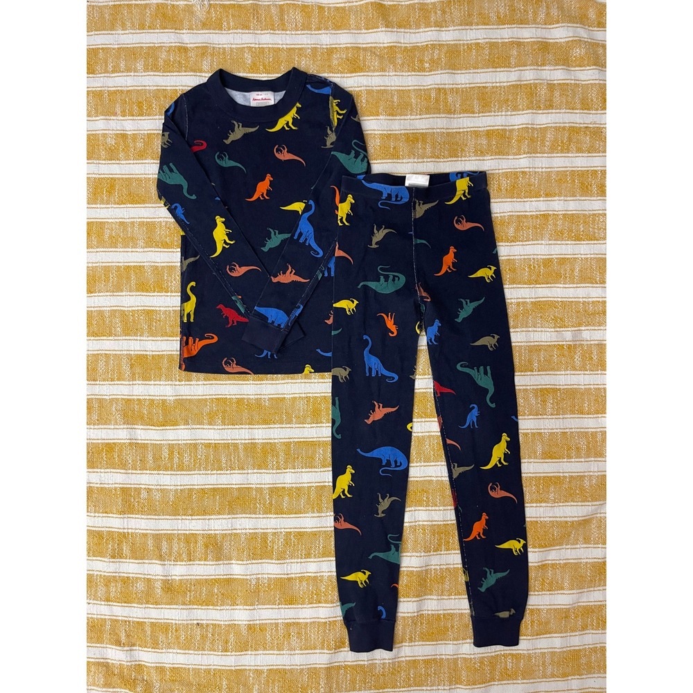 Hanna Andersson Kids Pajamas Set Navy Blue Dinosaur Organic Cotton Size 130 US 8